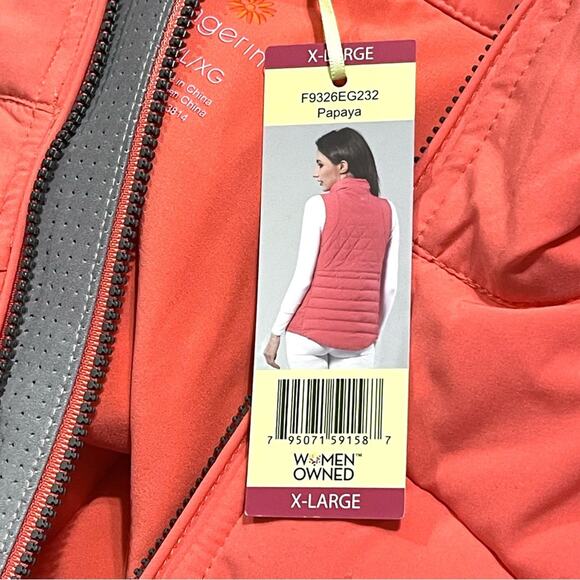 Tangerine Quilted Puffer Vest w/ Pockets & 2-Position Front Zipper in Papaya XL - Picture 9 of 13